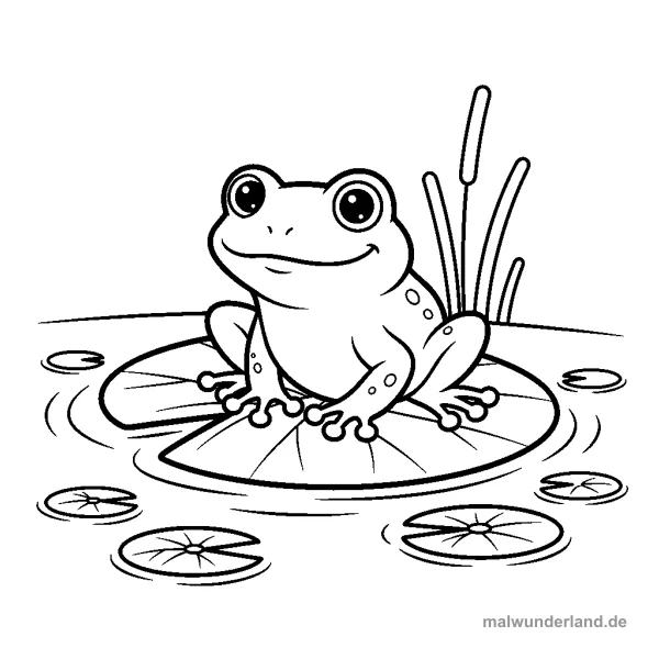 Frosch auf Seerose - Kostenloses Ausmalbild zum Ausdrucken