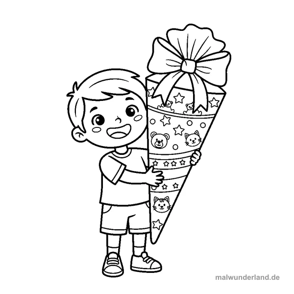 Kind mit Schultüte - Kostenloses Ausmalbild zum Ausdrucken