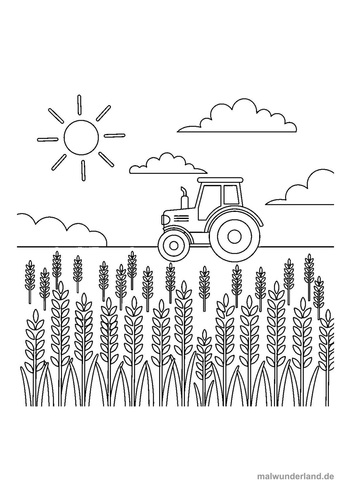 Kornfeld mit Traktor – Druckvorschau auf A4