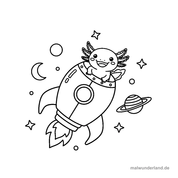 Axolotl in Rakete zwischen Planeten