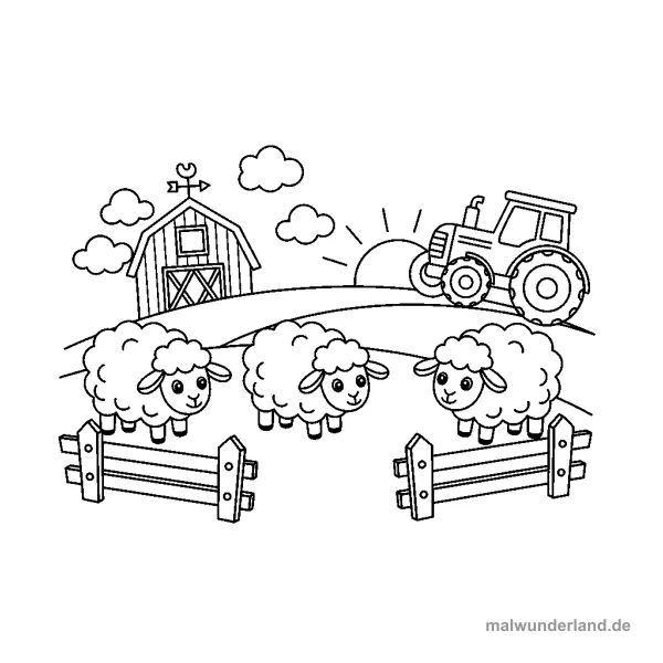 Schäfchenherde - Kostenloses Ausmalbild zum Ausdrucken