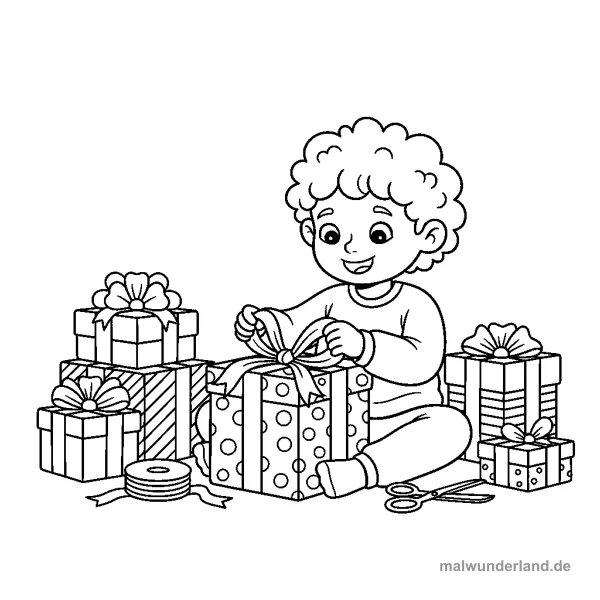 Geschenk einpacken - Kostenloses Ausmalbild zum Ausdrucken