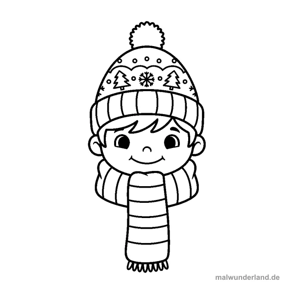 Kind mit Mütze und Schal - Kostenloses Ausmalbild zum Ausdrucken