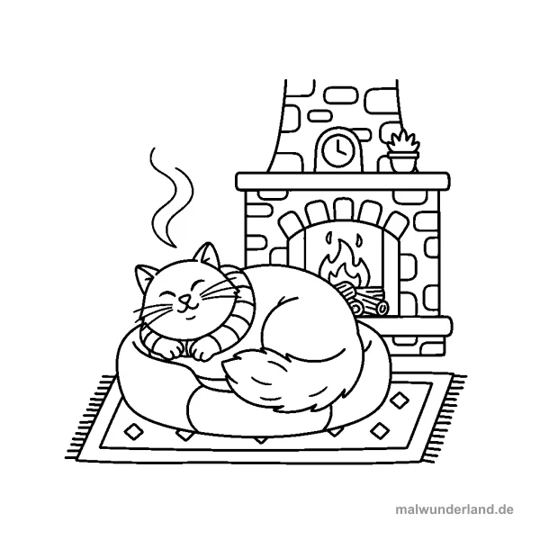 Kuschelnde Katze am Kamin