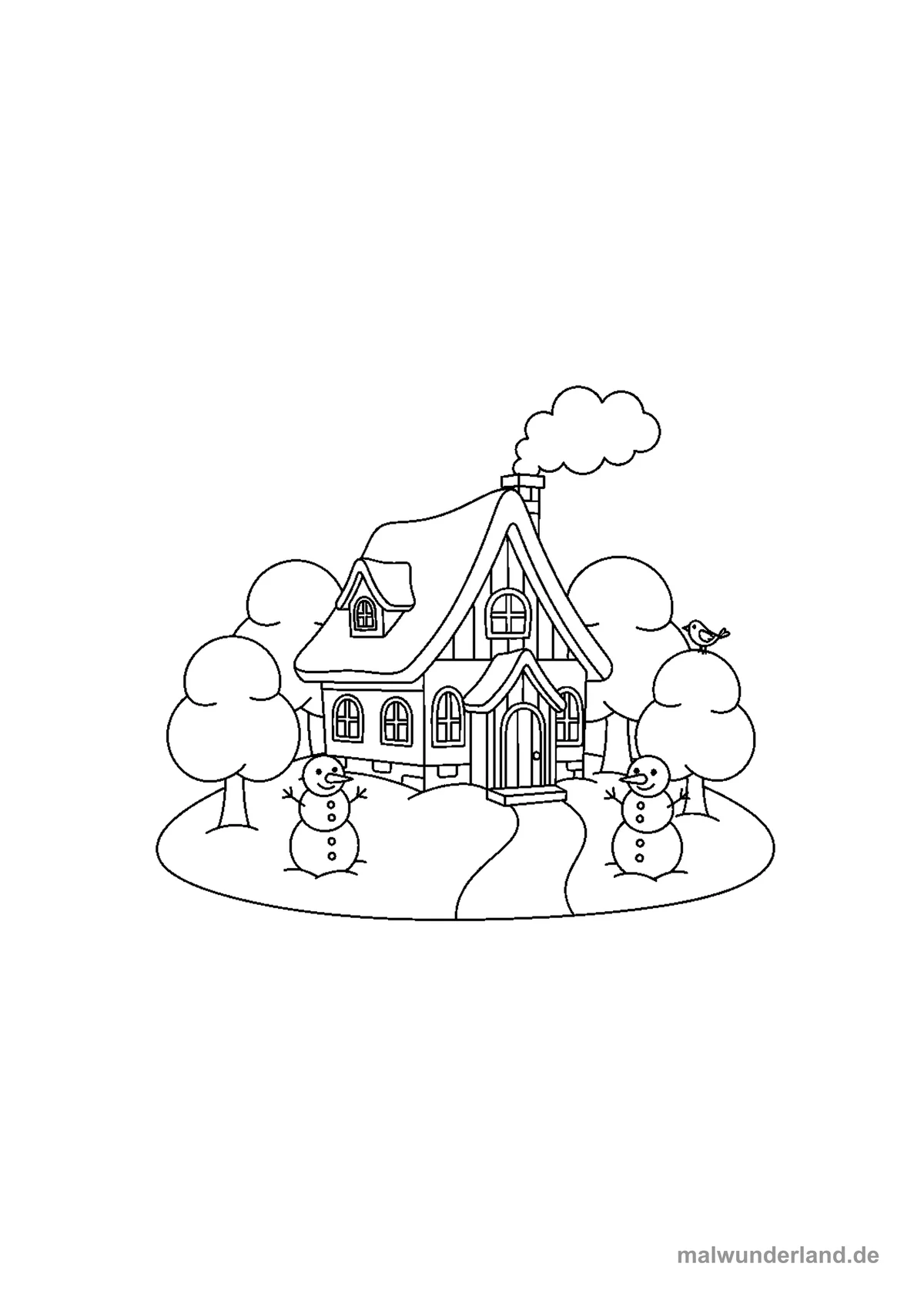 Winterlandschaft mit Haus – Druckvorschau auf A4