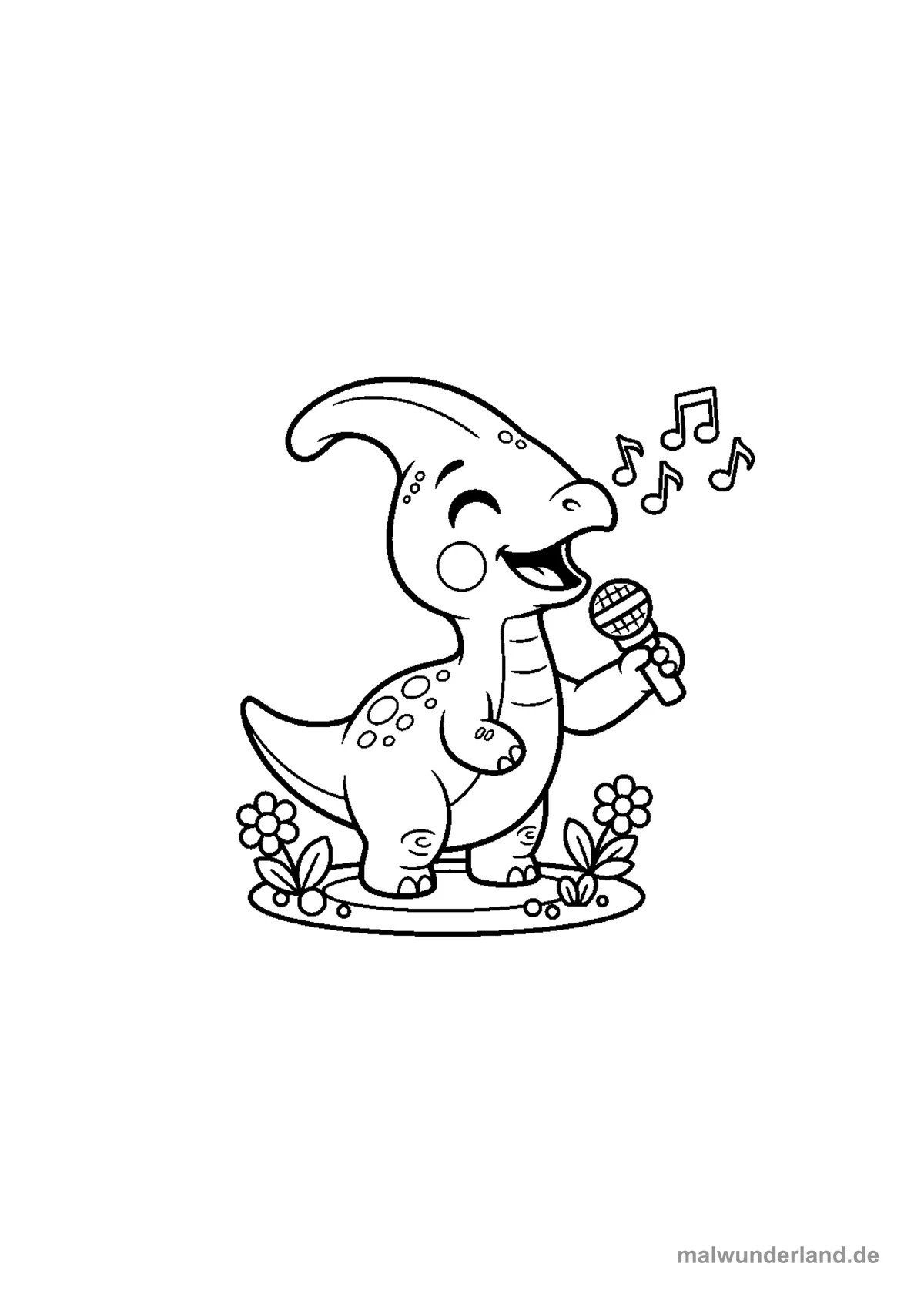 Parasaurolophus singt – Druckvorschau auf A4