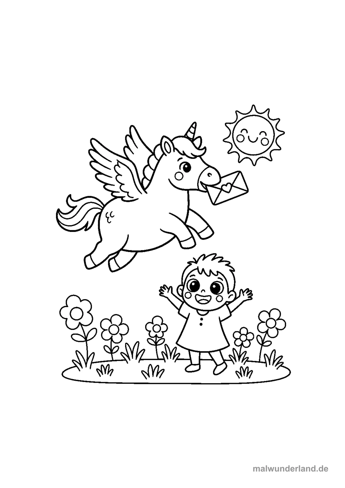 Pegasus mit Brief – Druckvorschau auf A4