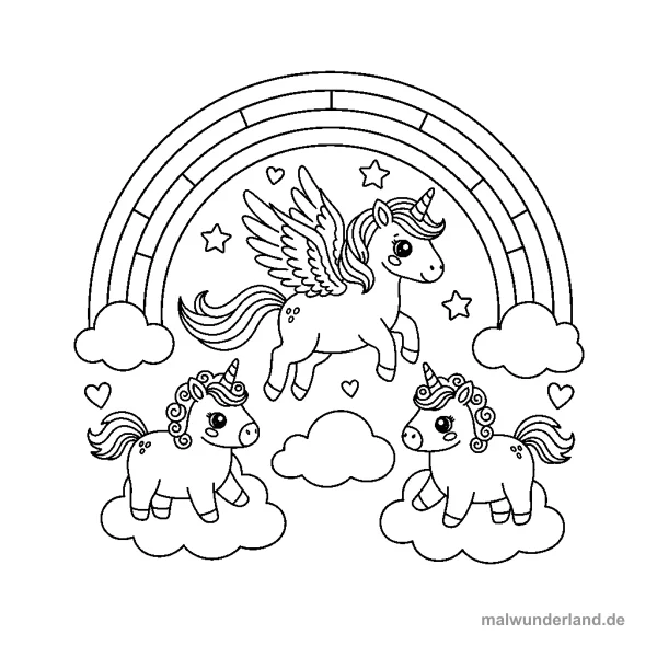 Pegasus und Regenbogen - Kostenloses Ausmalbild zum Ausdrucken
