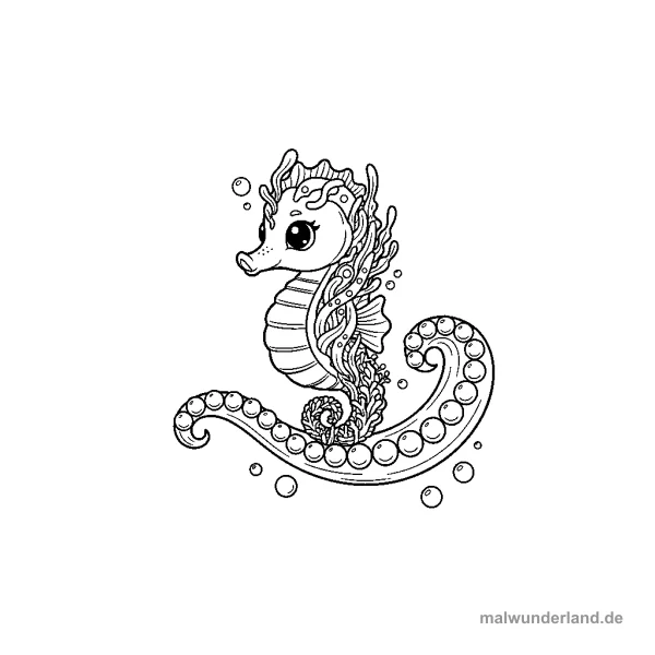 Wasser-Seepferdchen - Kostenloses Ausmalbild zum Ausdrucken