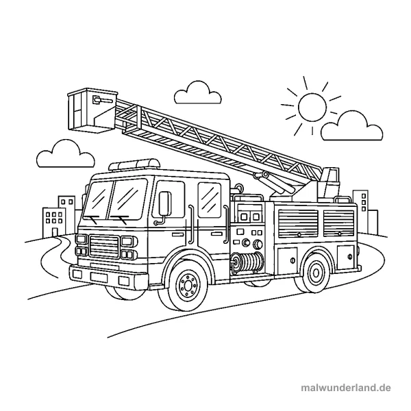 Feuerwehrauto - Kostenloses Ausmalbild zum Ausdrucken