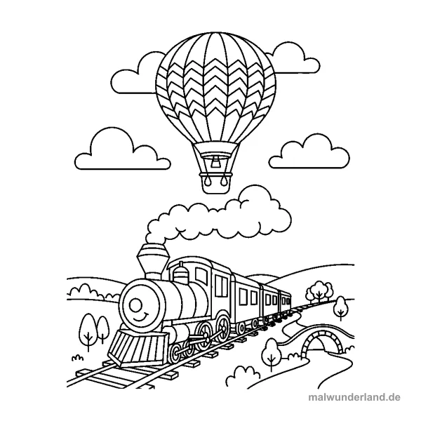 Heißluftballonfahrt - Kostenloses Ausmalbild zum Ausdrucken