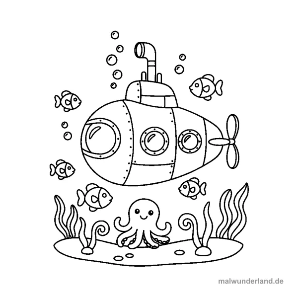 U-Boot Unterwasser - Kostenloses Ausmalbild zum Ausdrucken