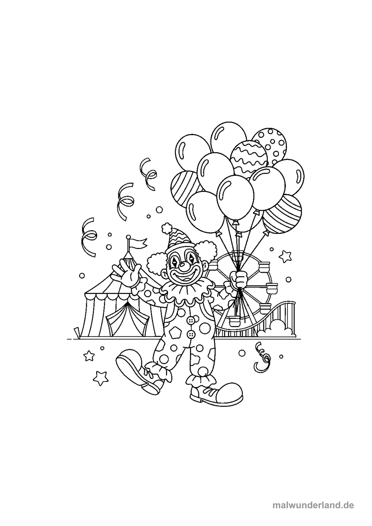 Clown mit Ballons – Druckvorschau auf A4