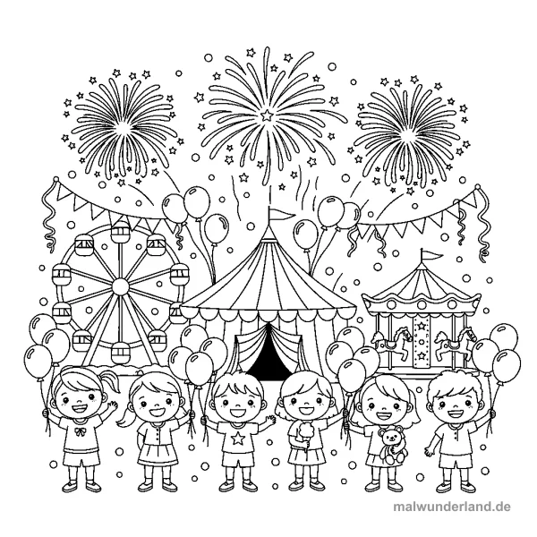 Feuerwerk am Karneval - Kostenloses Ausmalbild zum Ausdrucken
