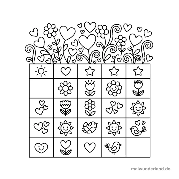 Februar Kalenderblatt - Kostenloses Ausmalbild zum Ausdrucken