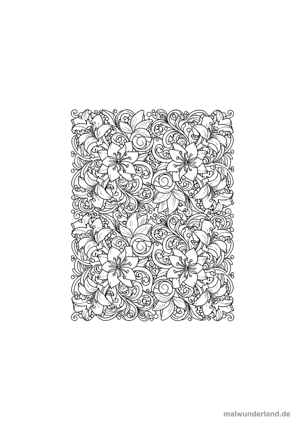 Lilien-Ornament – Druckvorschau auf A4