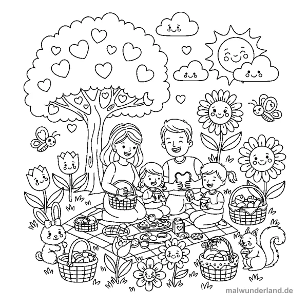 Picknick im Grünen - Kostenloses Ausmalbild zum Ausdrucken