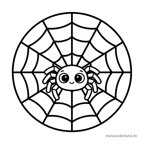 Spinnennetz mit Spinne - Kostenloses Ausmalbild zum Ausdrucken