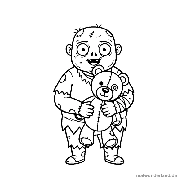 Zombie mit Teddybär - Kostenloses Ausmalbild zum Ausdrucken
