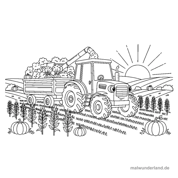 Traktor auf Feld - Kostenloses Ausmalbild zum Ausdrucken