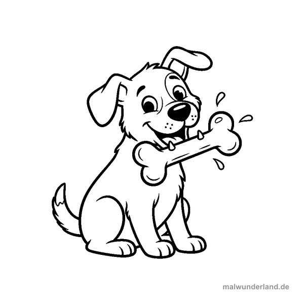 Hund knabbert Knochen - Kostenloses Ausmalbild zum Ausdrucken
