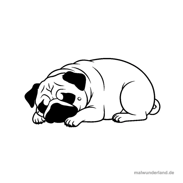 Mops schläft - Kostenloses Ausmalbild zum Ausdrucken