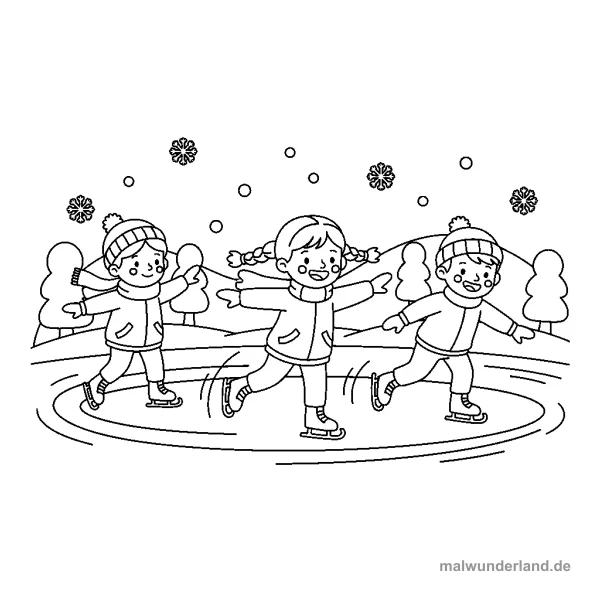 Eislaufende Kinder - Kostenloses Ausmalbild zum Ausdrucken