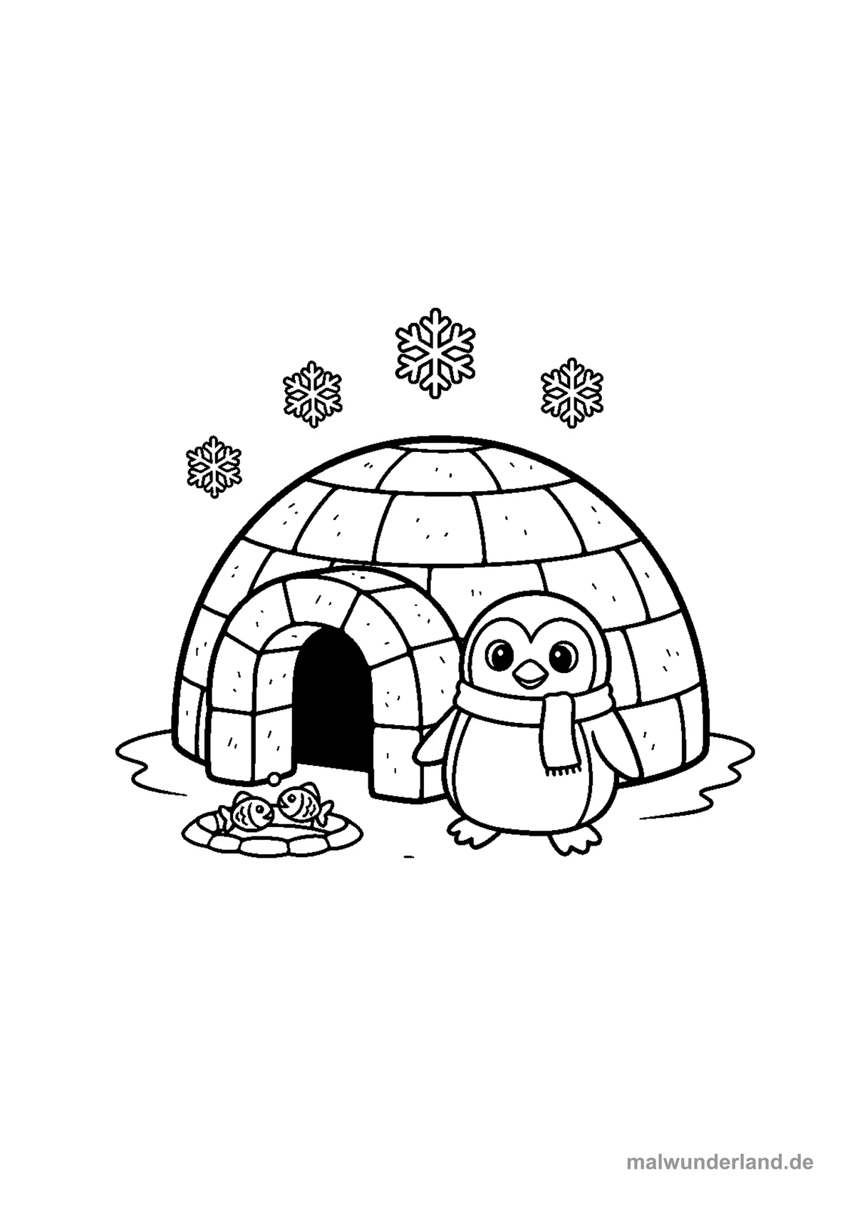 Iglu mit Pinguin – Druckvorschau auf A4