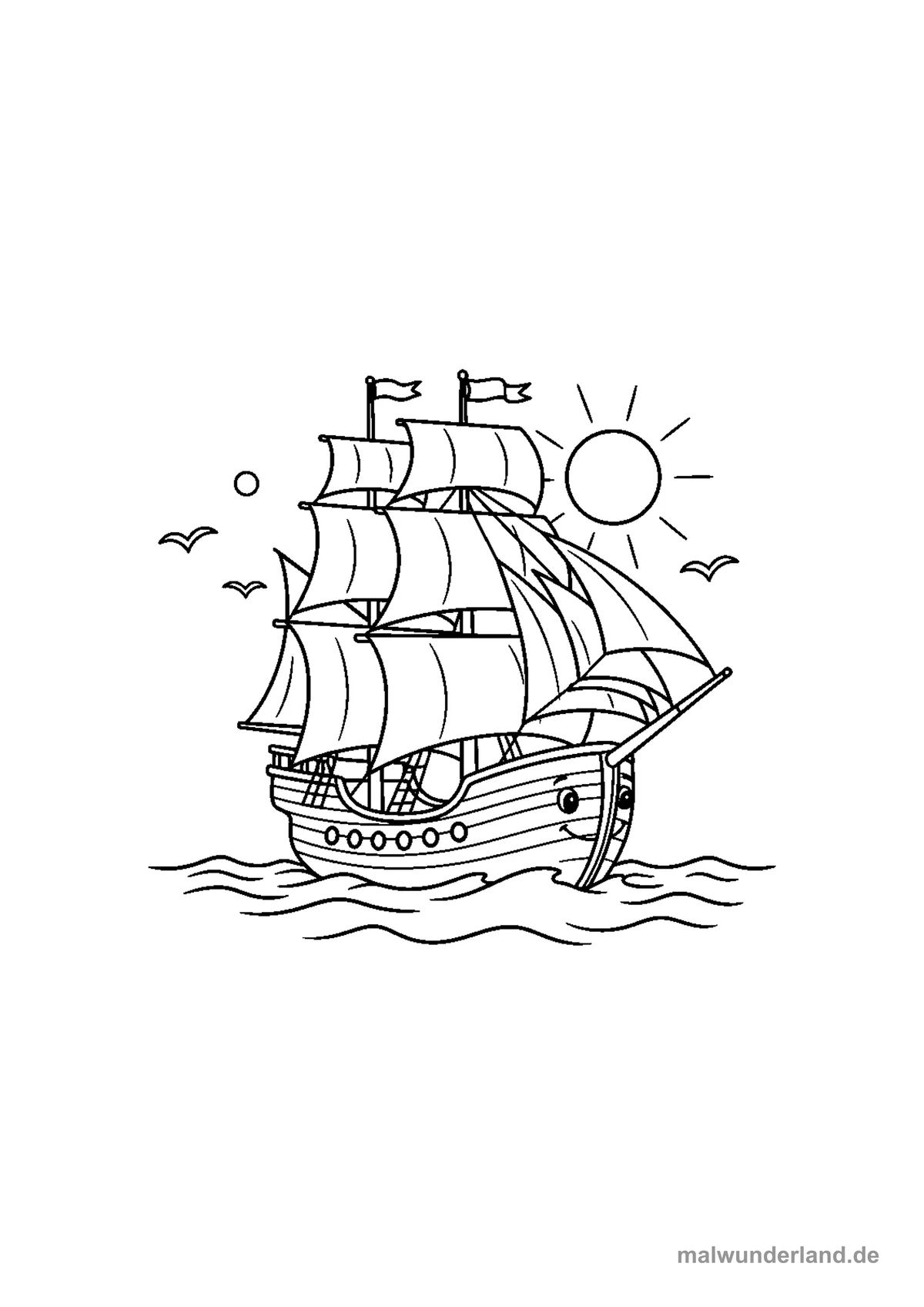 Segelschiff auf dem Meer – Druckvorschau auf A4