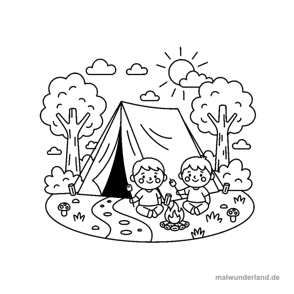 Sommerlager Zelt - Kostenloses Ausmalbild zum Ausdrucken