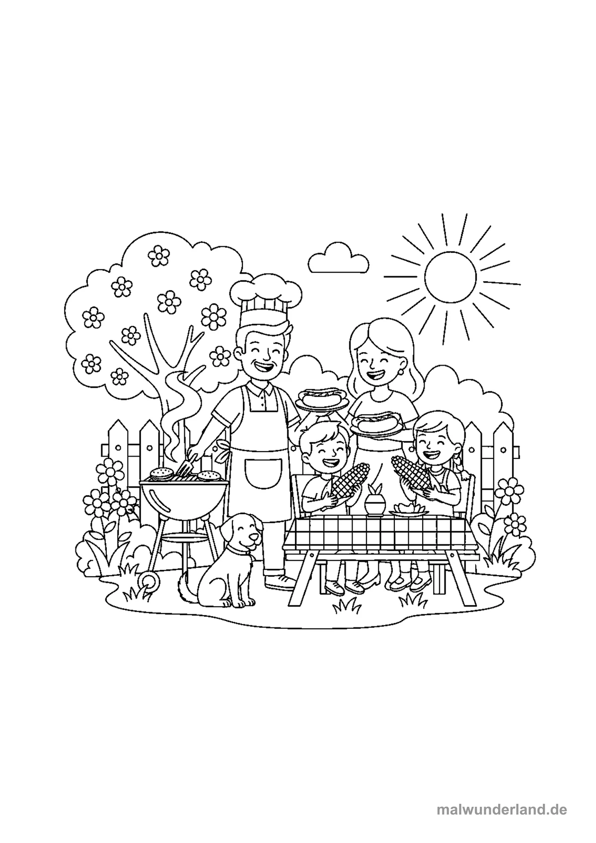 Grillparty im Garten – Druckvorschau auf A4