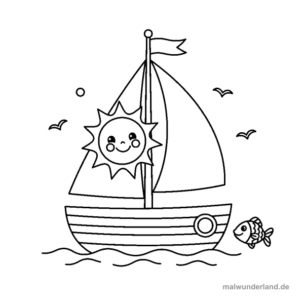 Segelboot auf dem Wasser - Kostenloses Ausmalbild zum Ausdrucken