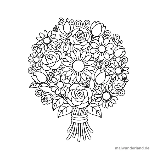 Sommerblumenstrauß - Kostenloses Ausmalbild zum Ausdrucken