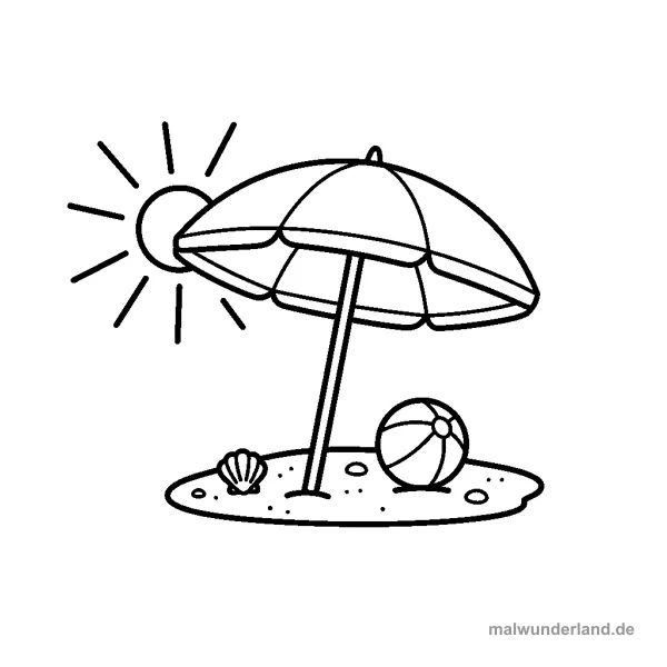 Sonnenschirm am Meer - Kostenloses Ausmalbild zum Ausdrucken
