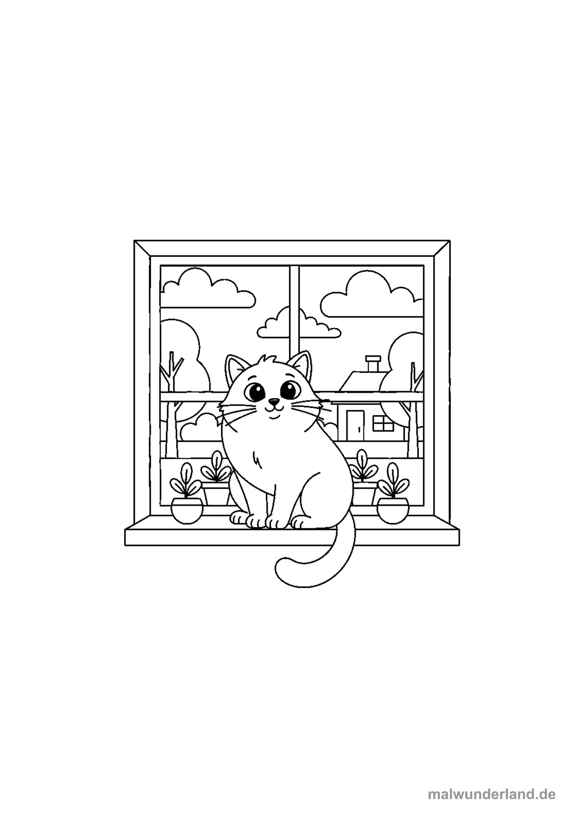 Katze am Fenster – Druckvorschau auf A4