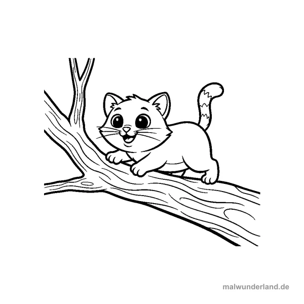 Katze klettert - Kostenloses Ausmalbild zum Ausdrucken