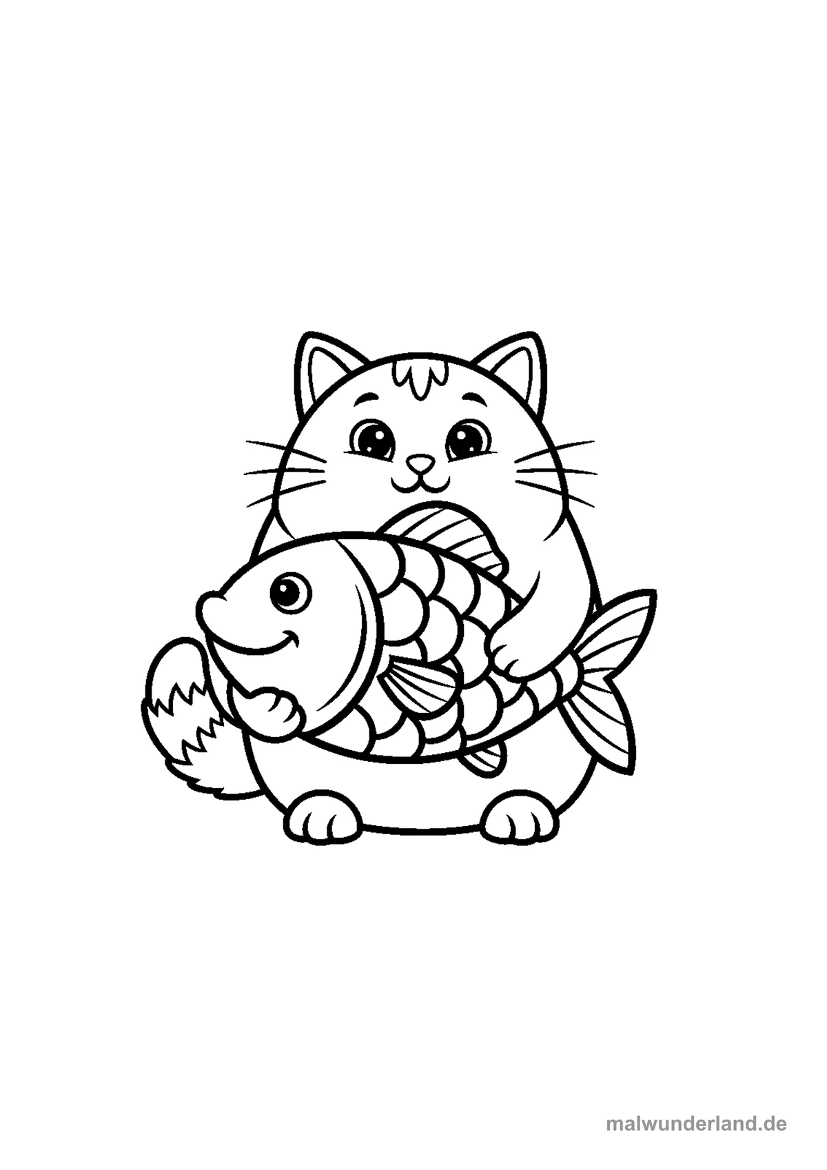 Katze mit Fisch – Druckvorschau auf A4