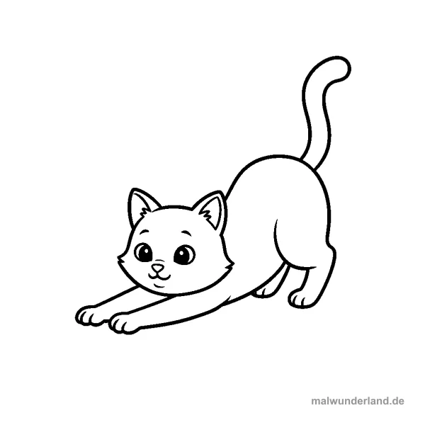 Katze streckt sich - Kostenloses Ausmalbild zum Ausdrucken