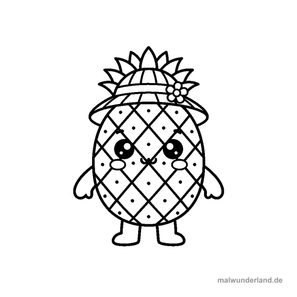 Ananas mit Hut - Kostenloses Ausmalbild zum Ausdrucken