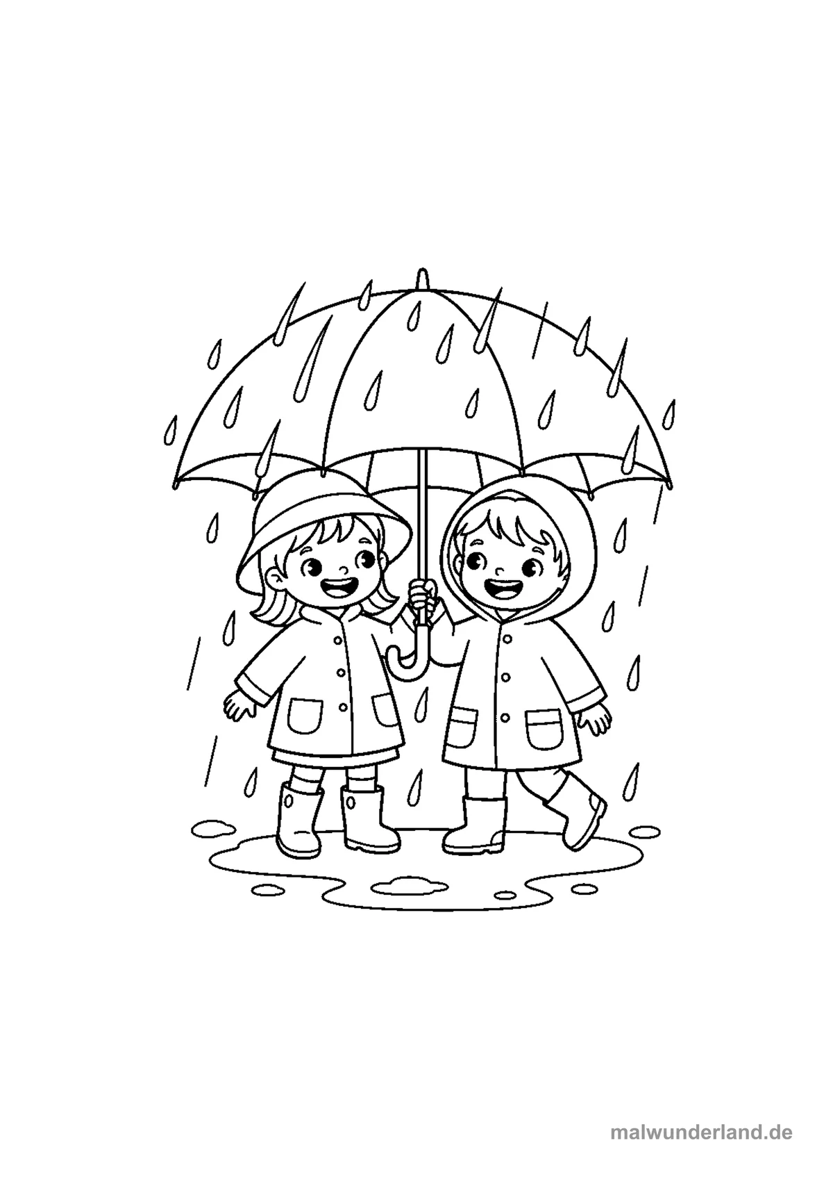 Kinder mit Regenschirm – Druckvorschau auf A4