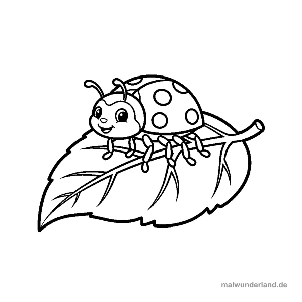Marienkäfer auf Blatt - Kostenloses Ausmalbild zum Ausdrucken