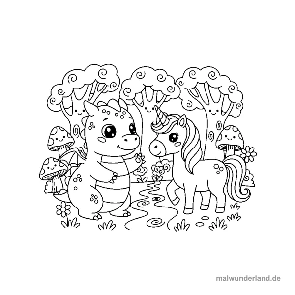 Drache und Einhorn-Begegnung