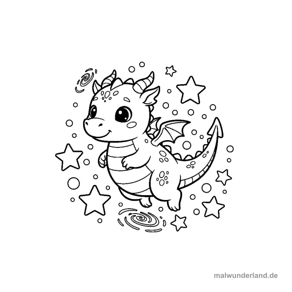 Drache und Sternenstaub - Kostenloses Ausmalbild zum Ausdrucken