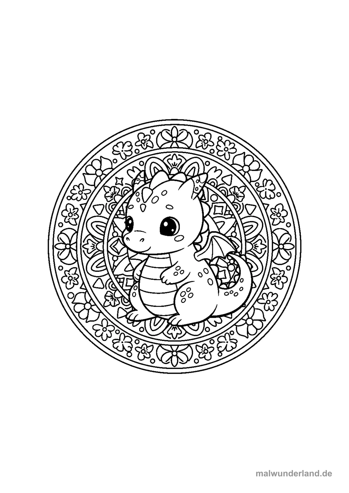 Drachen-Mandala – Druckvorschau auf A4