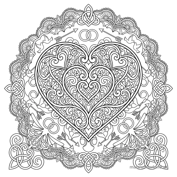 Herz-Mandala - Kostenloses Ausmalbild zum Ausdrucken