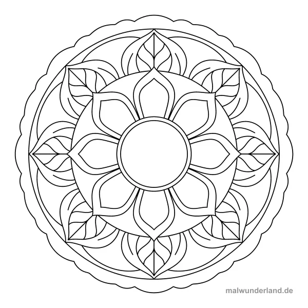 Mandala mit großen Blütenblättern - Kostenloses Ausmalbild zum Ausdrucken