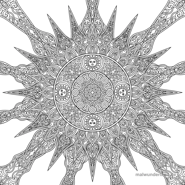 Sonnen-Mandala - Kostenloses Ausmalbild zum Ausdrucken