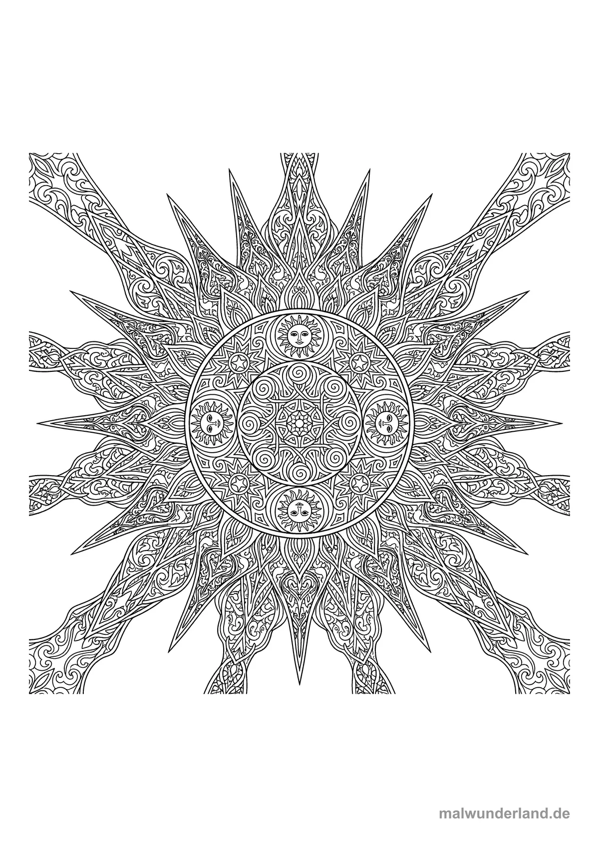 Sonnen-Mandala – Druckvorschau auf A4