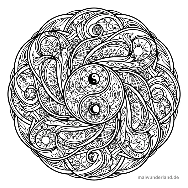 Yin-Yang-Mandala - Kostenloses Ausmalbild zum Ausdrucken