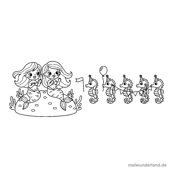 Seepferdchen-Parade - Kostenloses Ausmalbild zum Ausdrucken